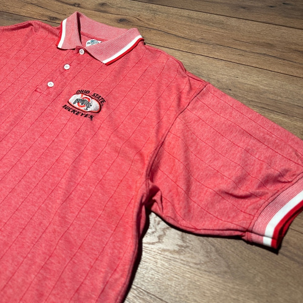 Vintage Dynasty Ohio State Buckeyes Polo Mens XXL Red Striped Short Sleeve Shirt